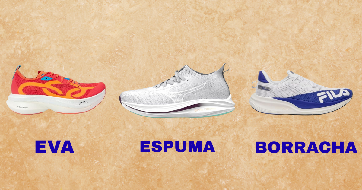 diferença entre EVA espuma e borracha no tênis de corrida